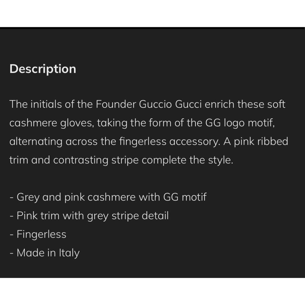 NIB Gucci GG Fingerless Gloves Mittens Pink Size L 100% Cashmere - Picture 12 of 12